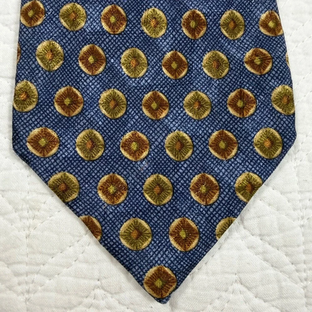 Ermenegildo Zegna Mens Tie 100% Silk‎ Italy Geometric Medallion Blue Gold EUC
